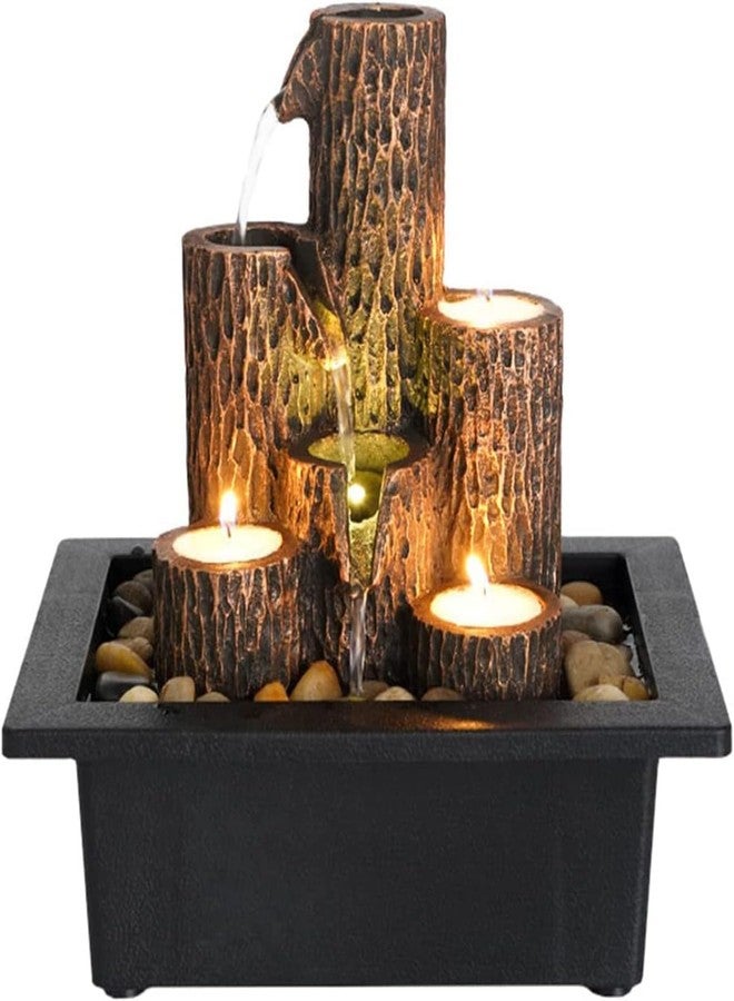 HOME CUBE Polyresin Tabletop Indoor Waterfall Fountain with Tea Light Candle Holder for Home Decor, Showpiece Fountain for Living Room Housewarming Gift Zen Water Fountain - 23x17.5x23.5cm (FT_04) - Image 1